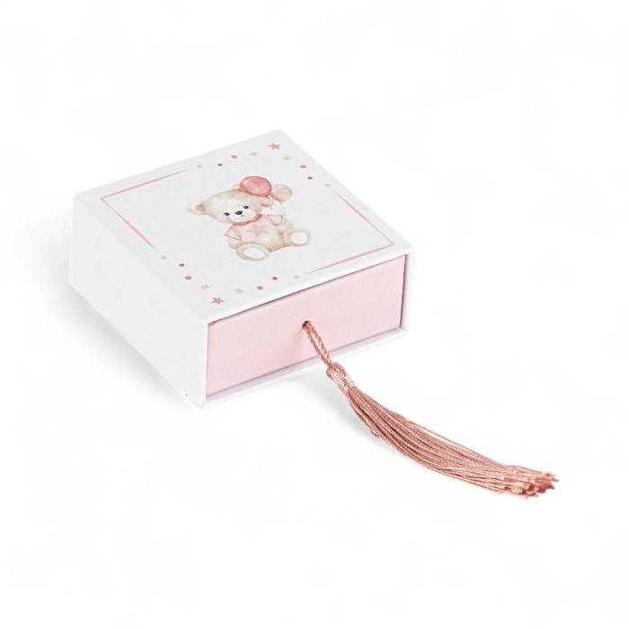 SCATOLA ORSETTO ROSA 7X7X3CM CON INSERTO E NAPPINA